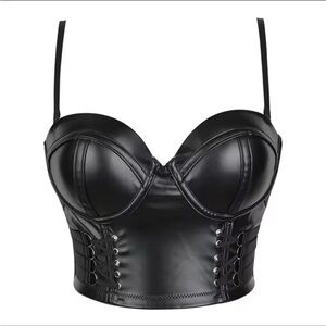 Black Faux Leather Corset Top